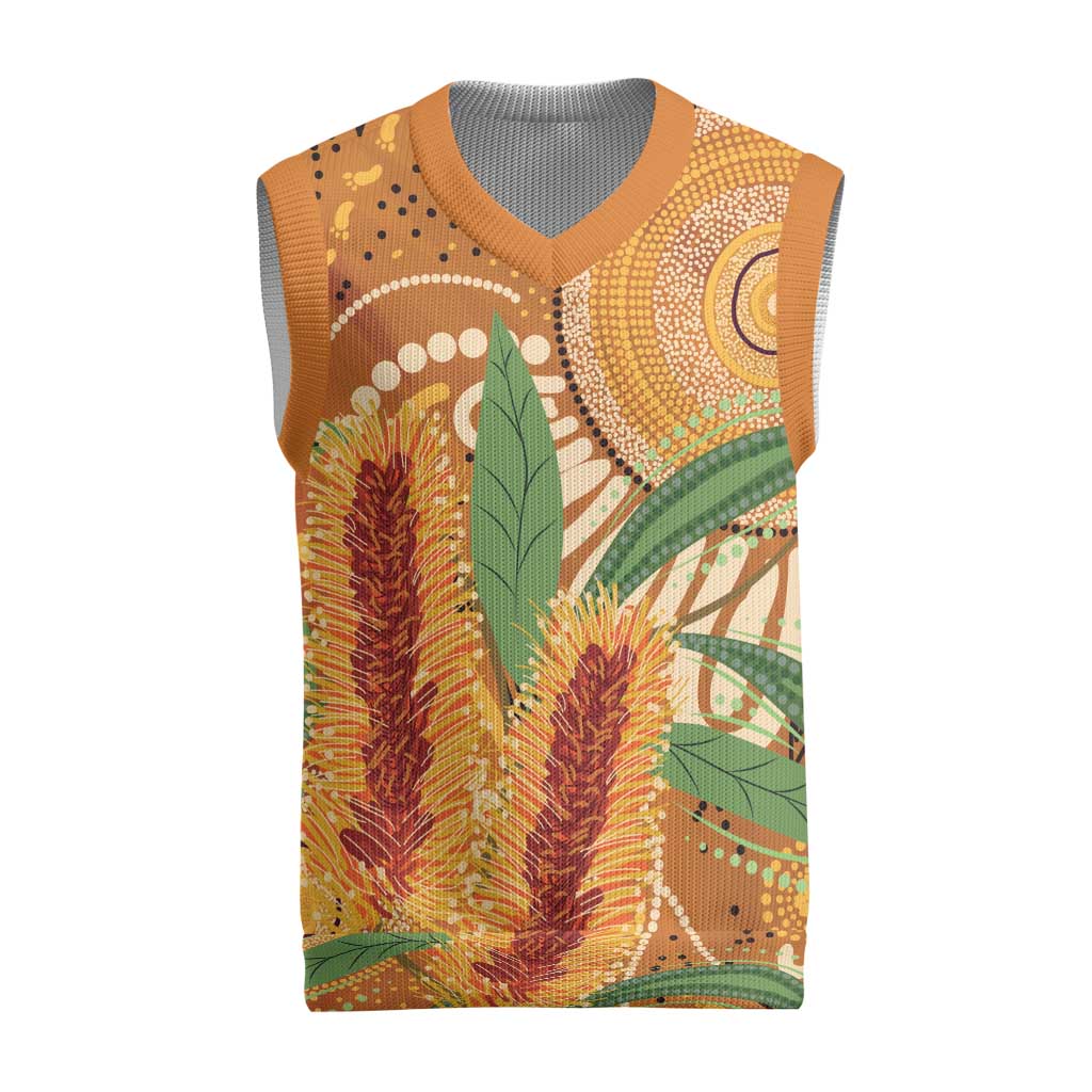 Australia Bottlebrush Christmas Knitted V-Neck Vest Callistemon Aussie Native Flowers Indigenous Art - Aussie Hoodie