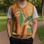 Australia Bottlebrush Christmas Knitted V-Neck Vest Callistemon Aussie Native Flowers Indigenous Art - Aussie Hoodie