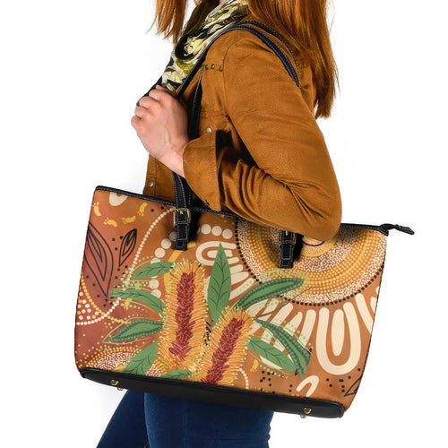 Australia Bottlebrush Leather Tote Bag Callistemon Aussie Native Flowers Indigenous Art - Aussie Hoodie