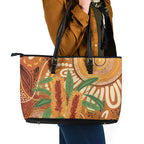 Australia Bottlebrush Leather Tote Bag Callistemon Aussie Native Flowers Indigenous Art - Aussie Hoodie