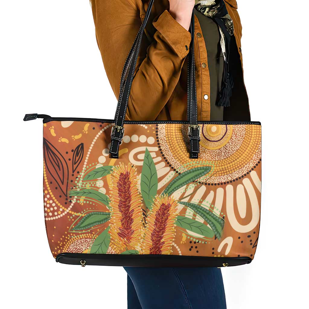 Australia Bottlebrush Leather Tote Bag Callistemon Aussie Native Flowers Indigenous Art - Aussie Hoodie