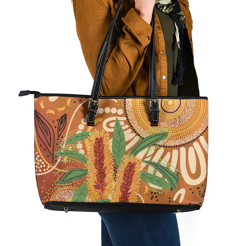 Australia Bottlebrush Leather Tote Bag Callistemon Aussie Native Flowers Indigenous Art - Aussie Hoodie