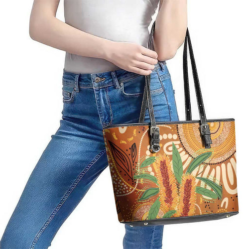Australia Bottlebrush Leather Tote Bag Callistemon Aussie Native Flowers Indigenous Art - Aussie Hoodie