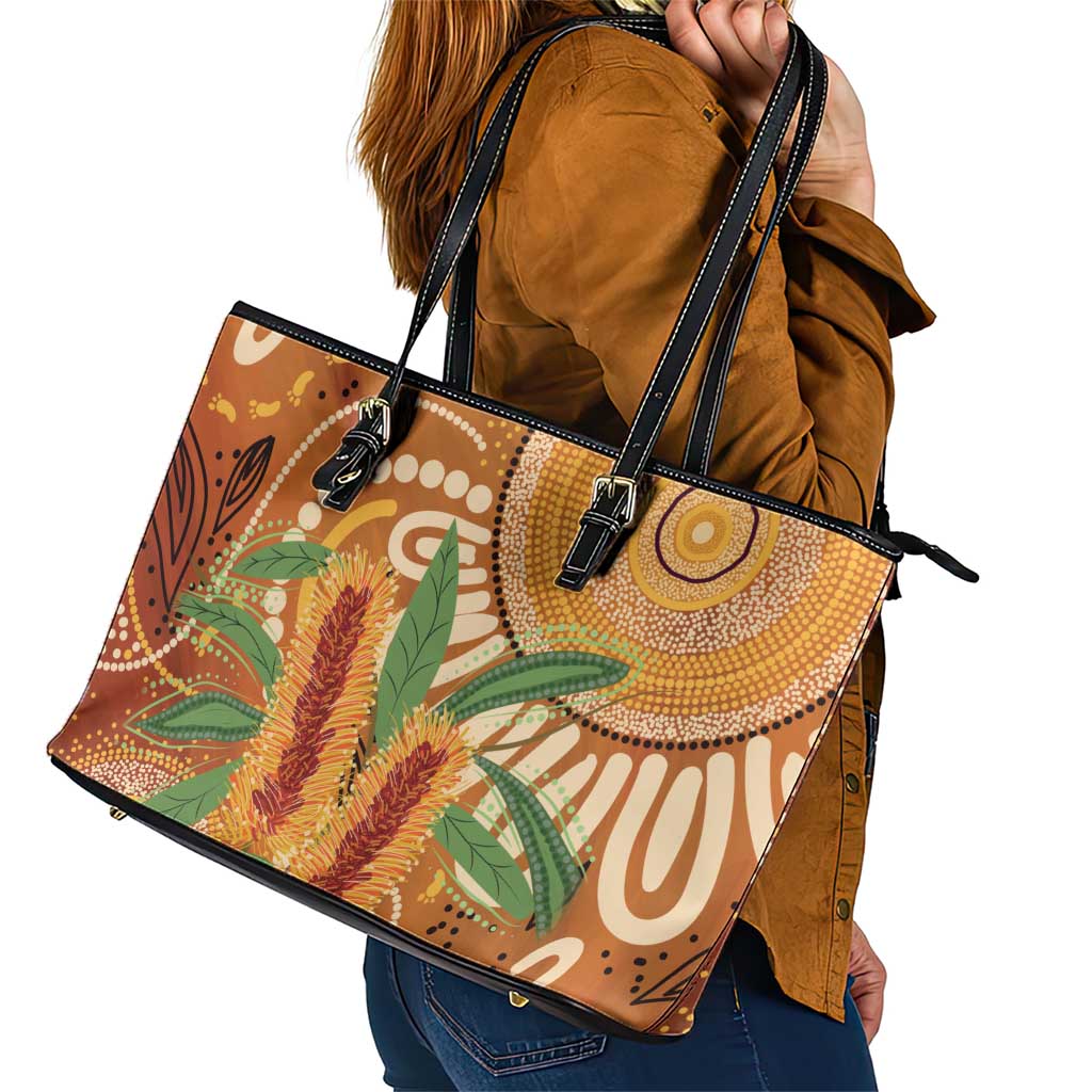 Australia Bottlebrush Leather Tote Bag Callistemon Aussie Native Flowers Indigenous Art - Aussie Hoodie