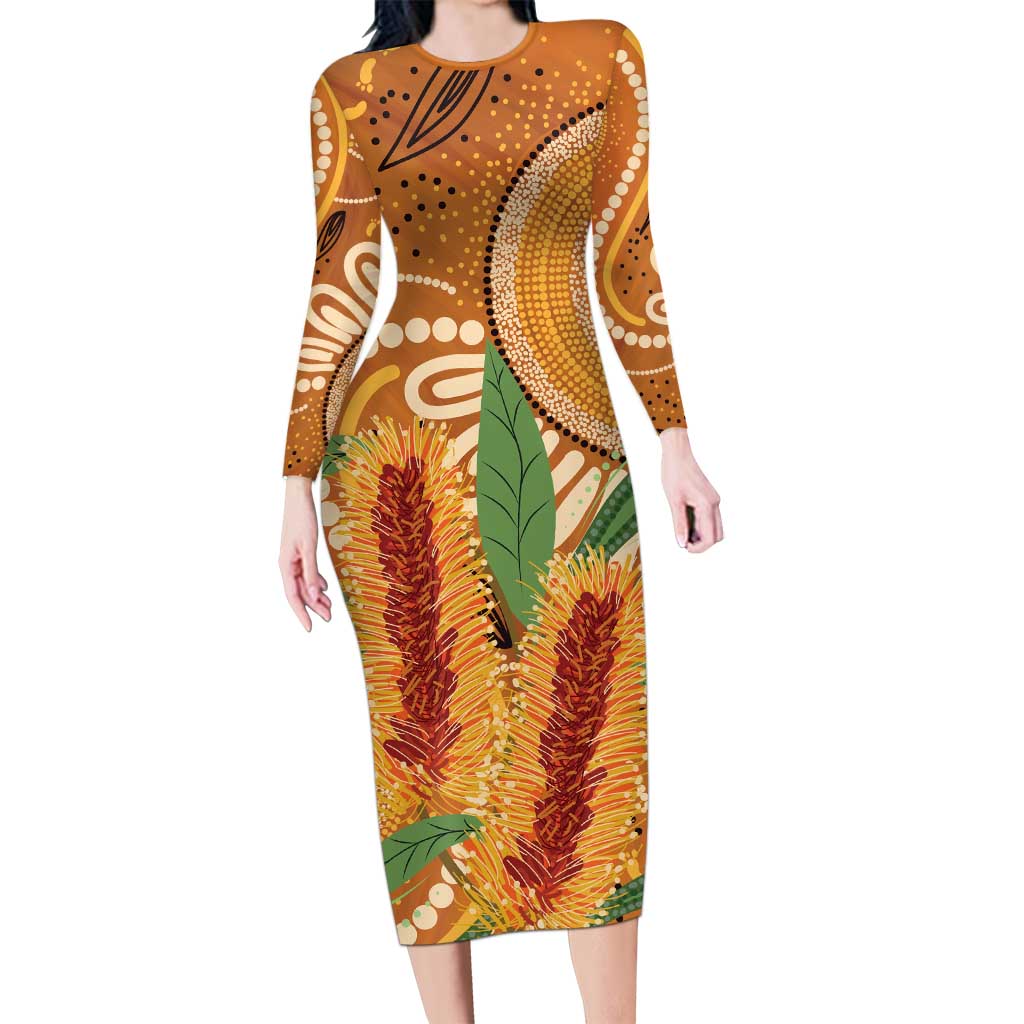 Australia Bottlebrush Long Sleeve Bodycon Dress Callistemon Aussie Native Flowers Indigenous Art - Aussie Hoodie