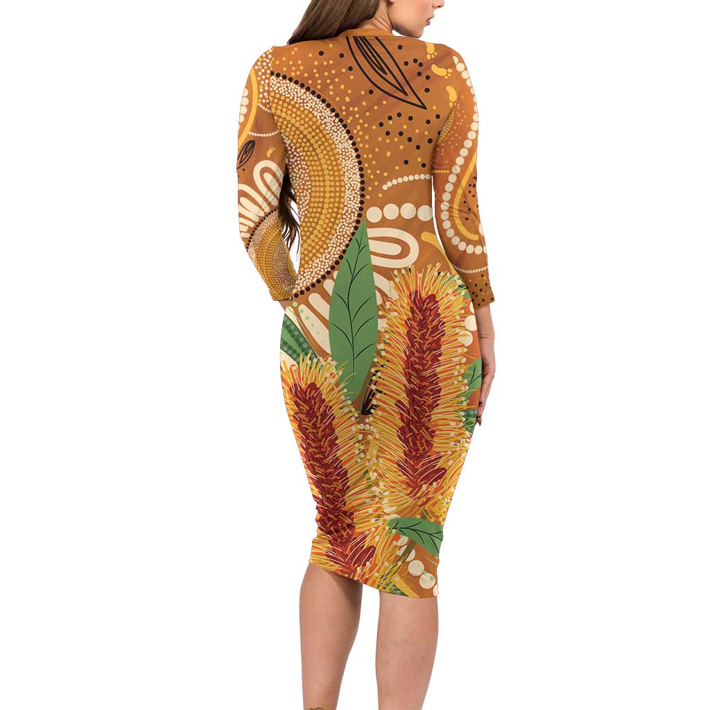Australia Bottlebrush Long Sleeve Bodycon Dress Callistemon Aussie Native Flowers Indigenous Art - Aussie Hoodie