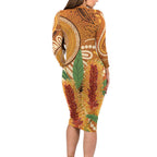 Australia Bottlebrush Long Sleeve Bodycon Dress Callistemon Aussie Native Flowers Indigenous Art - Aussie Hoodie