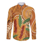 Australia Bottlebrush Long Sleeve Button Shirt Callistemon Aussie Native Flowers Indigenous Art - Aussie Hoodie