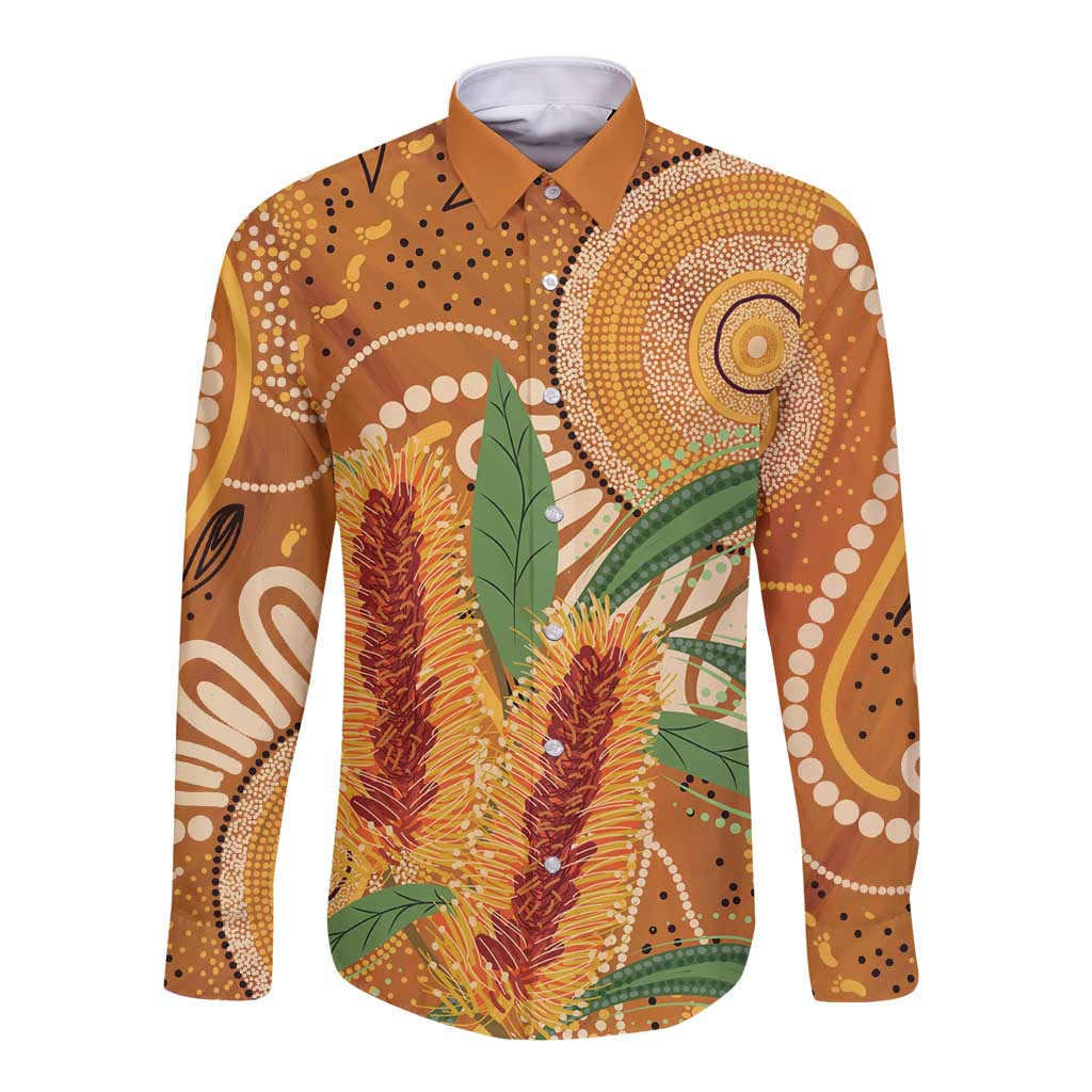 Australia Bottlebrush Long Sleeve Button Shirt Callistemon Aussie Native Flowers Indigenous Art - Aussie Hoodie