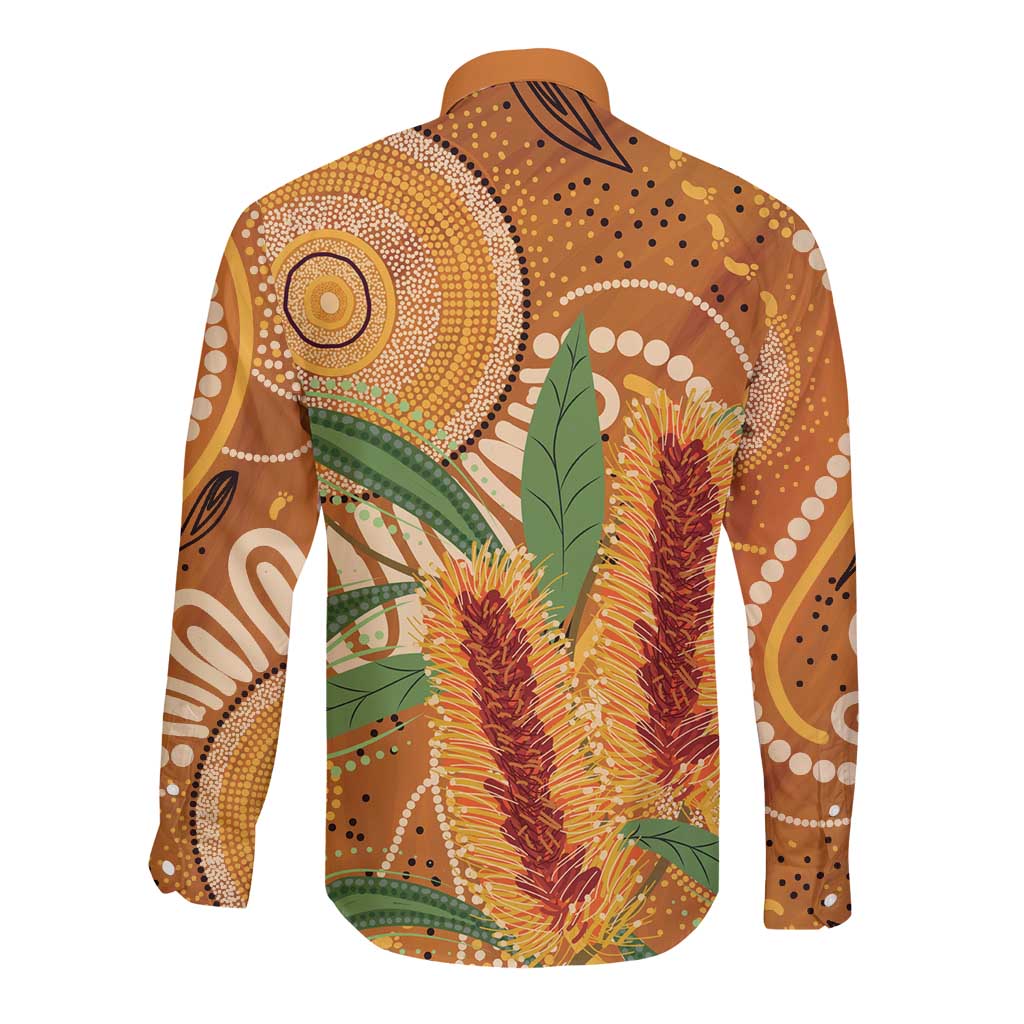 Australia Bottlebrush Long Sleeve Button Shirt Callistemon Aussie Native Flowers Indigenous Art - Aussie Hoodie