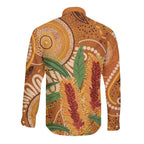 Australia Bottlebrush Long Sleeve Button Shirt Callistemon Aussie Native Flowers Indigenous Art - Aussie Hoodie