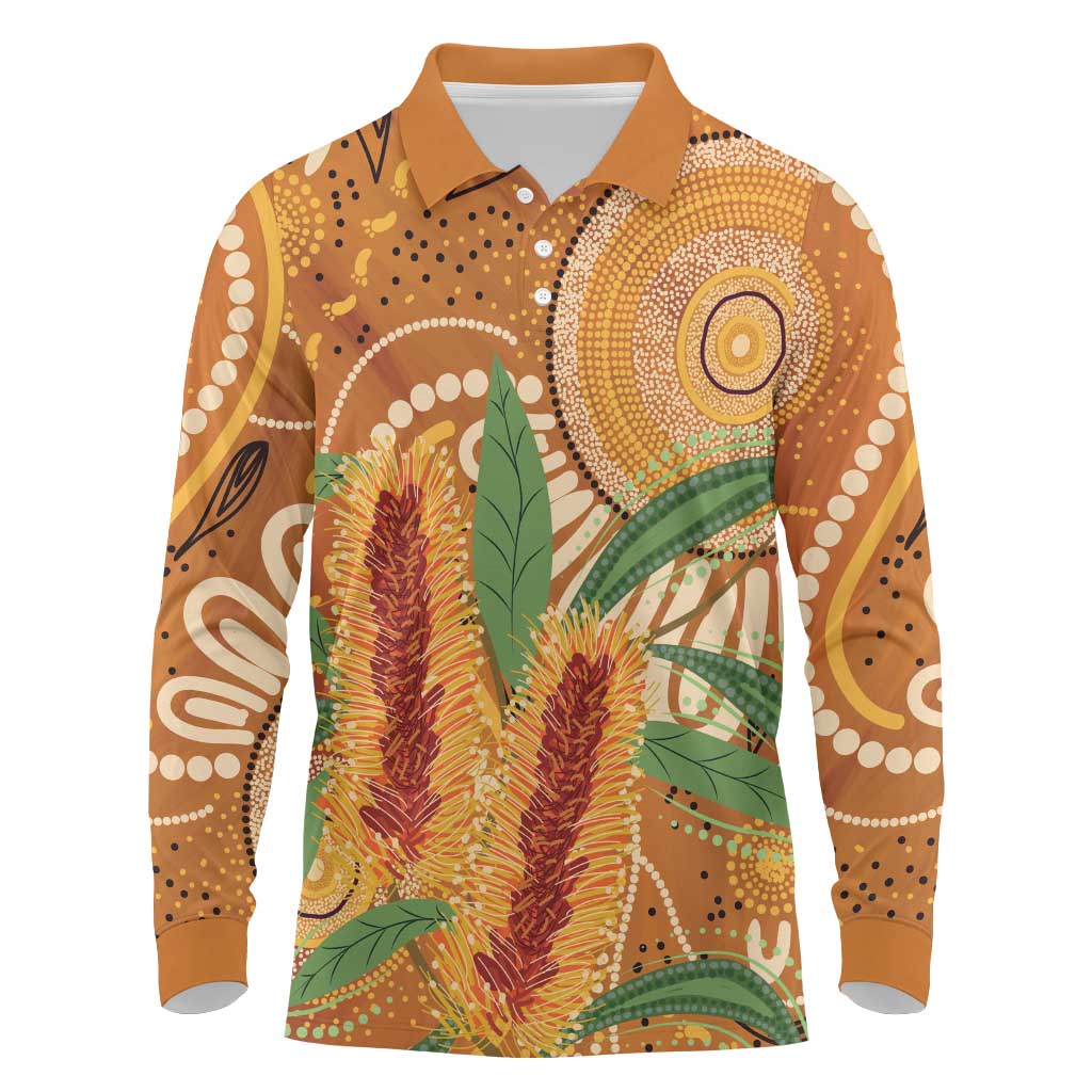 Australia Bottlebrush Long Sleeve Polo Shirt Callistemon Aussie Native Flowers Indigenous Art - Aussie Hoodie