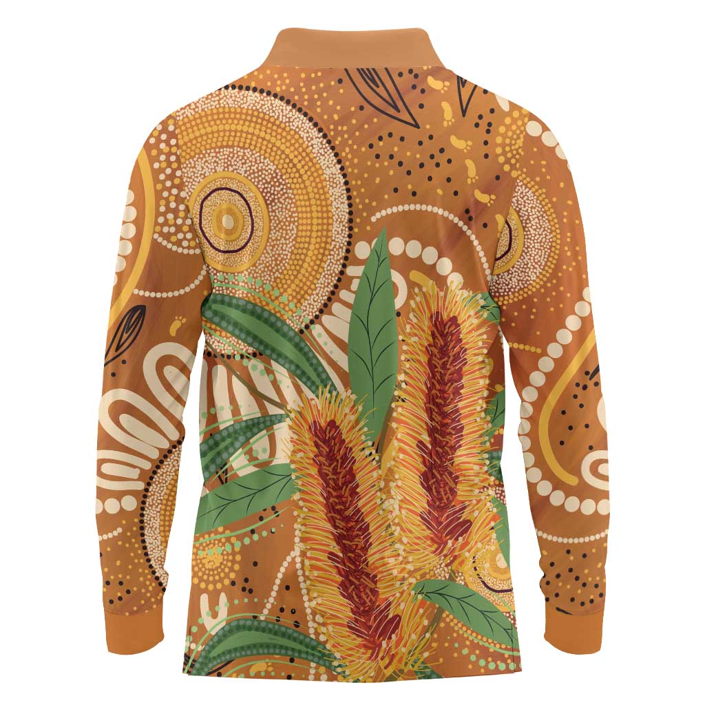 Australia Bottlebrush Long Sleeve Polo Shirt Callistemon Aussie Native Flowers Indigenous Art - Aussie Hoodie