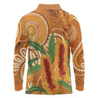 Australia Bottlebrush Long Sleeve Polo Shirt Callistemon Aussie Native Flowers Indigenous Art - Aussie Hoodie