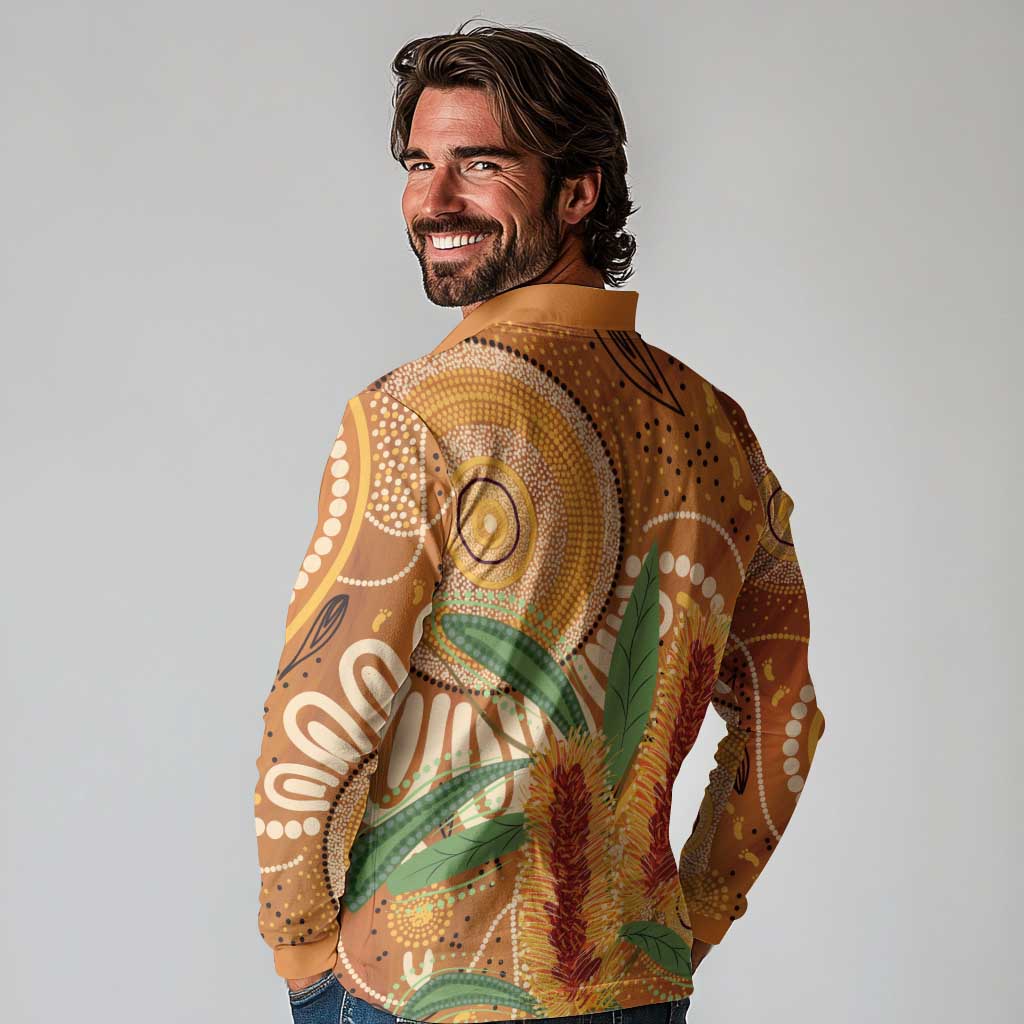 Australia Bottlebrush Long Sleeve Polo Shirt Callistemon Aussie Native Flowers Indigenous Art - Aussie Hoodie