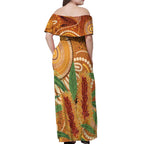 Australia Bottlebrush Off Shoulder Maxi Dress Callistemon Aussie Native Flowers Indigenous Art - Aussie Hoodie