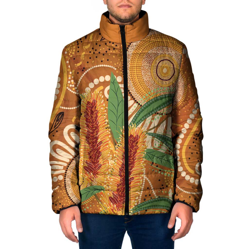 Australia Bottlebrush Padded Jacket Callistemon Aussie Native Flowers Indigenous Art - Aussie Hoodie