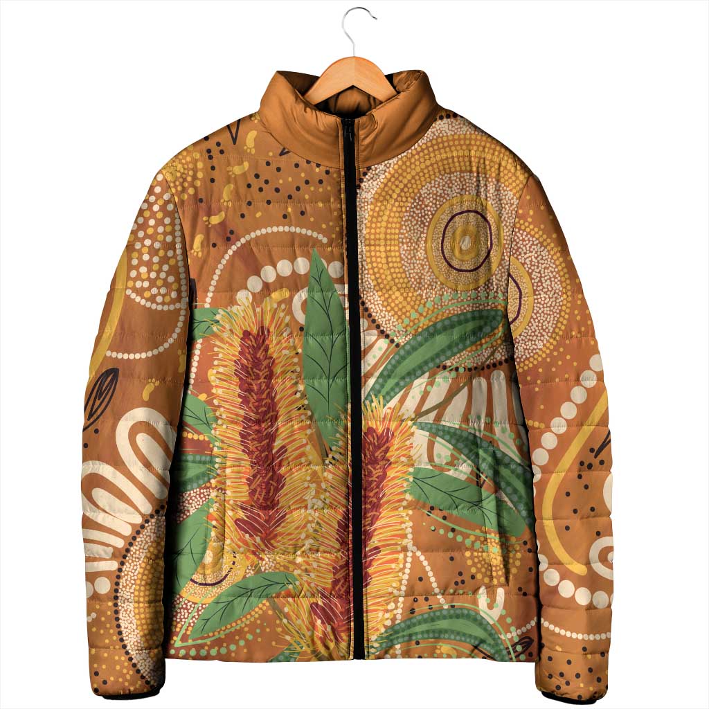 Australia Bottlebrush Padded Jacket Callistemon Aussie Native Flowers Indigenous Art - Aussie Hoodie