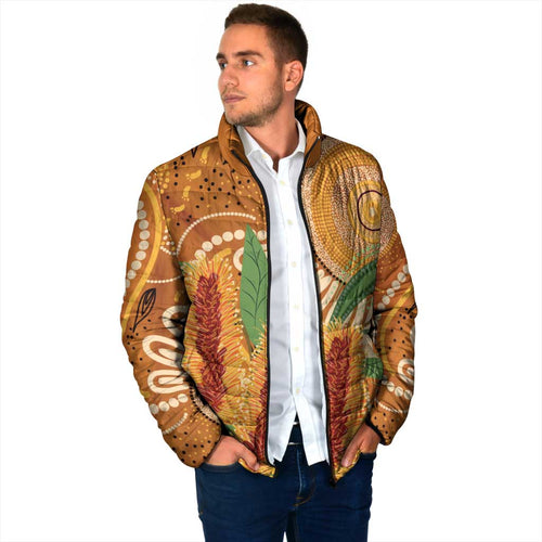 Australia Bottlebrush Padded Jacket Callistemon Aussie Native Flowers Indigenous Art - Aussie Hoodie