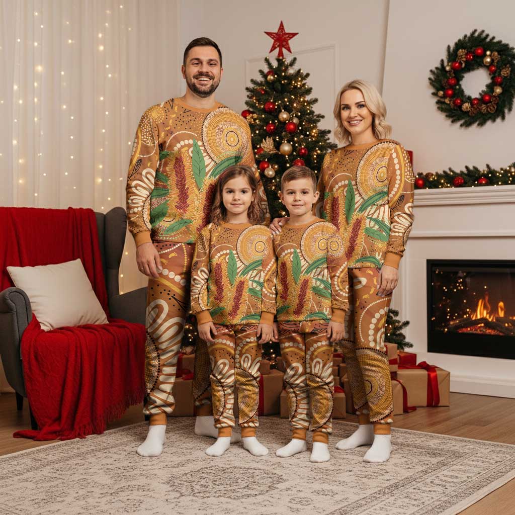 Australia Bottlebrush Christmas Pajama Set Callistemon Aussie Native Flowers Indigenous Art - Aussie Hoodie