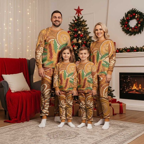 Australia Bottlebrush Christmas Pajama Set Callistemon Aussie Native Flowers Indigenous Art - Aussie Hoodie