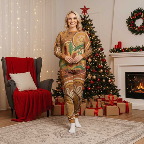 Australia Bottlebrush Christmas Pajama Set Callistemon Aussie Native Flowers Indigenous Art - Aussie Hoodie