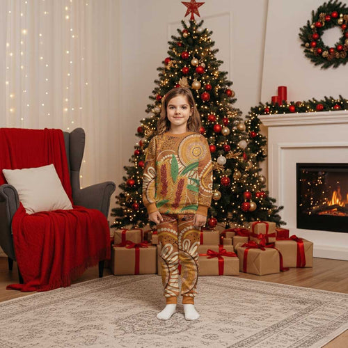 Australia Bottlebrush Christmas Pajama Set Callistemon Aussie Native Flowers Indigenous Art - Aussie Hoodie