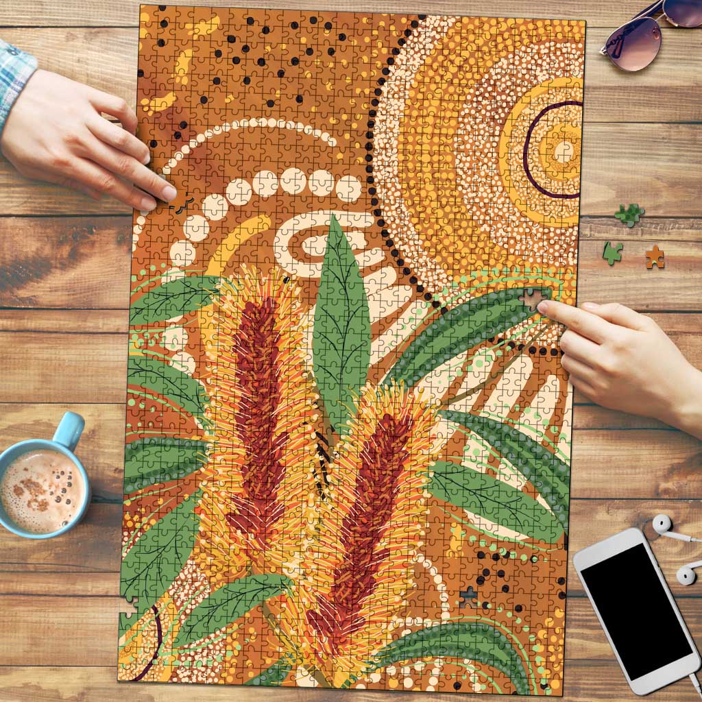 Australia Bottlebrush Puzzle Callistemon Aussie Native Flowers Indigenous Art - Aussie Hoodie