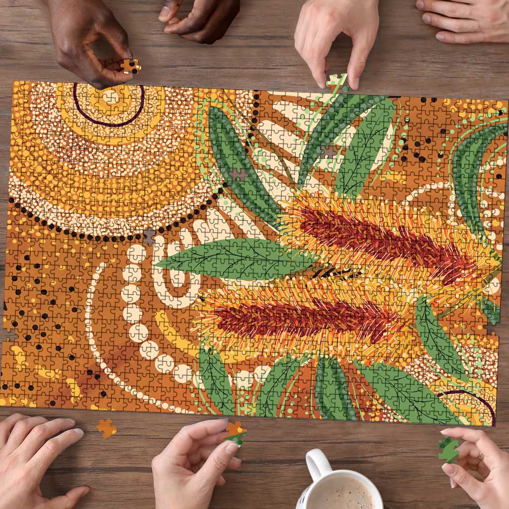 Australia Bottlebrush Puzzle Callistemon Aussie Native Flowers Indigenous Art - Aussie Hoodie