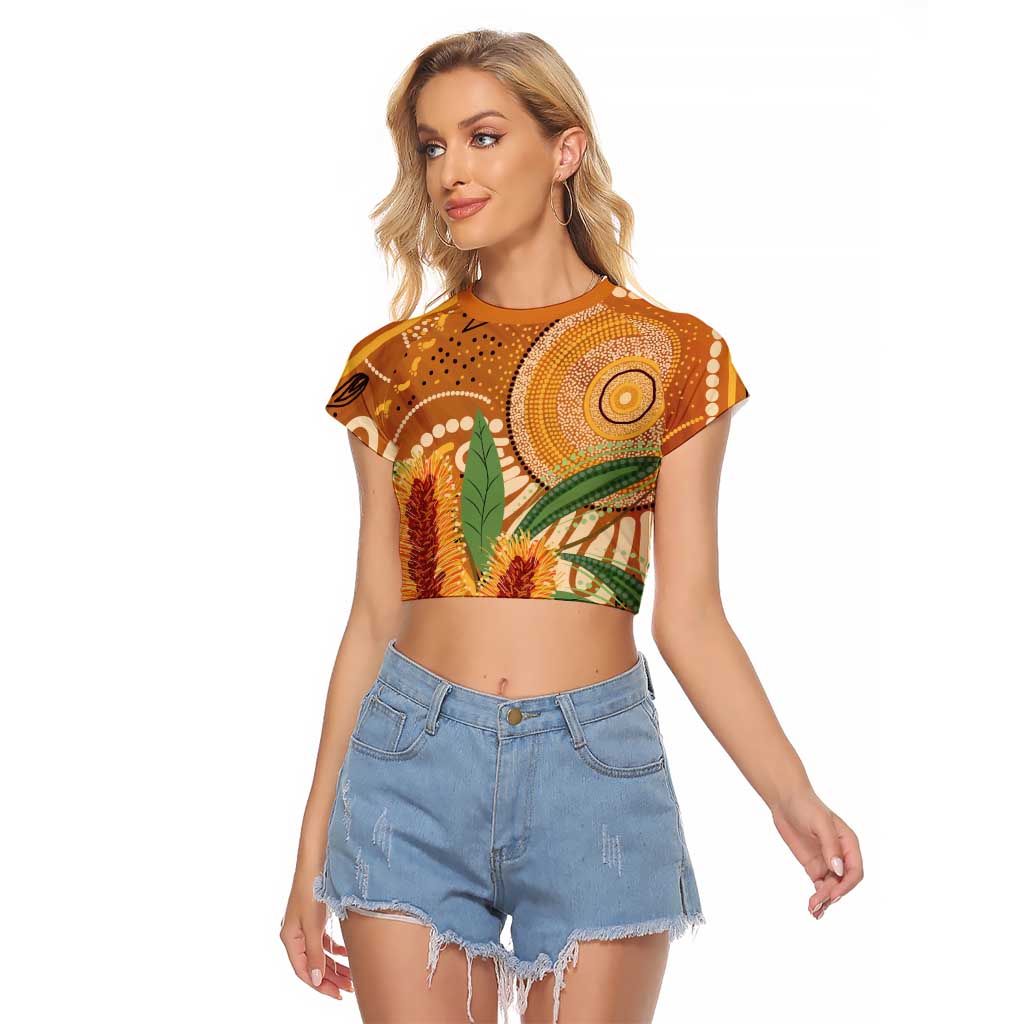 Australia Bottlebrush Raglan Cropped T Shirt Callistemon Aussie Native Flowers Indigenous Art - Aussie Hoodie