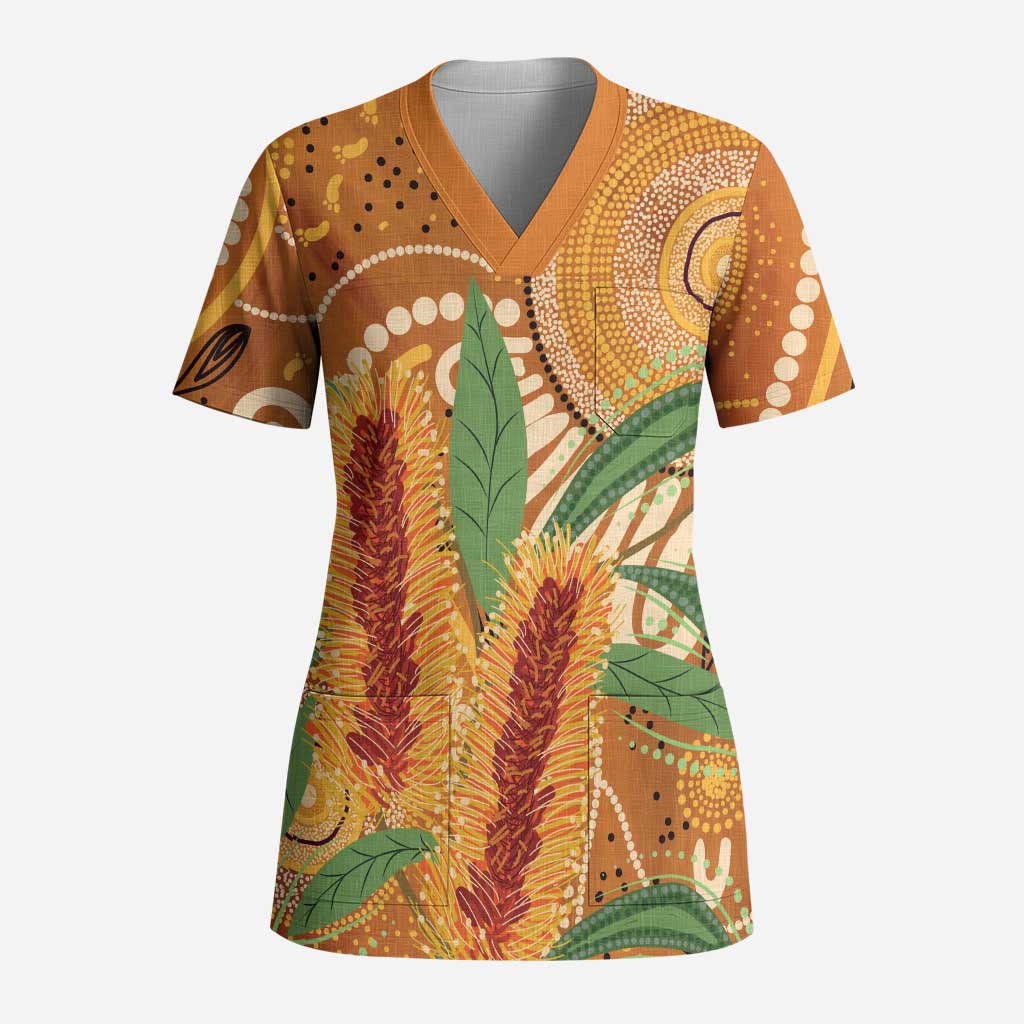 Australia Bottlebrush Scrub Top Callistemon Aussie Native Flowers Indigenous Art - Aussie Hoodie