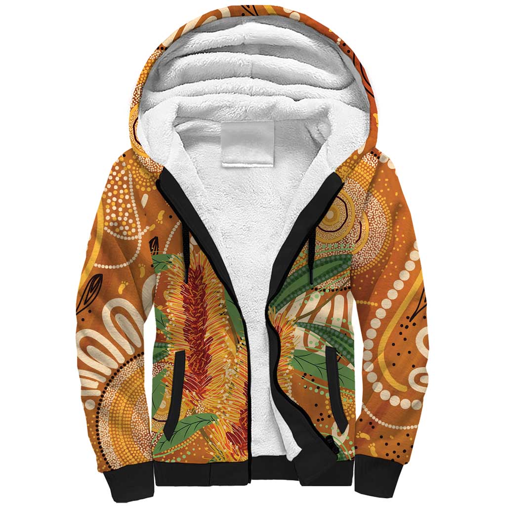 Australia Bottlebrush Sherpa Hoodie Callistemon Aussie Native Flowers Indigenous Art - Aussie Hoodie