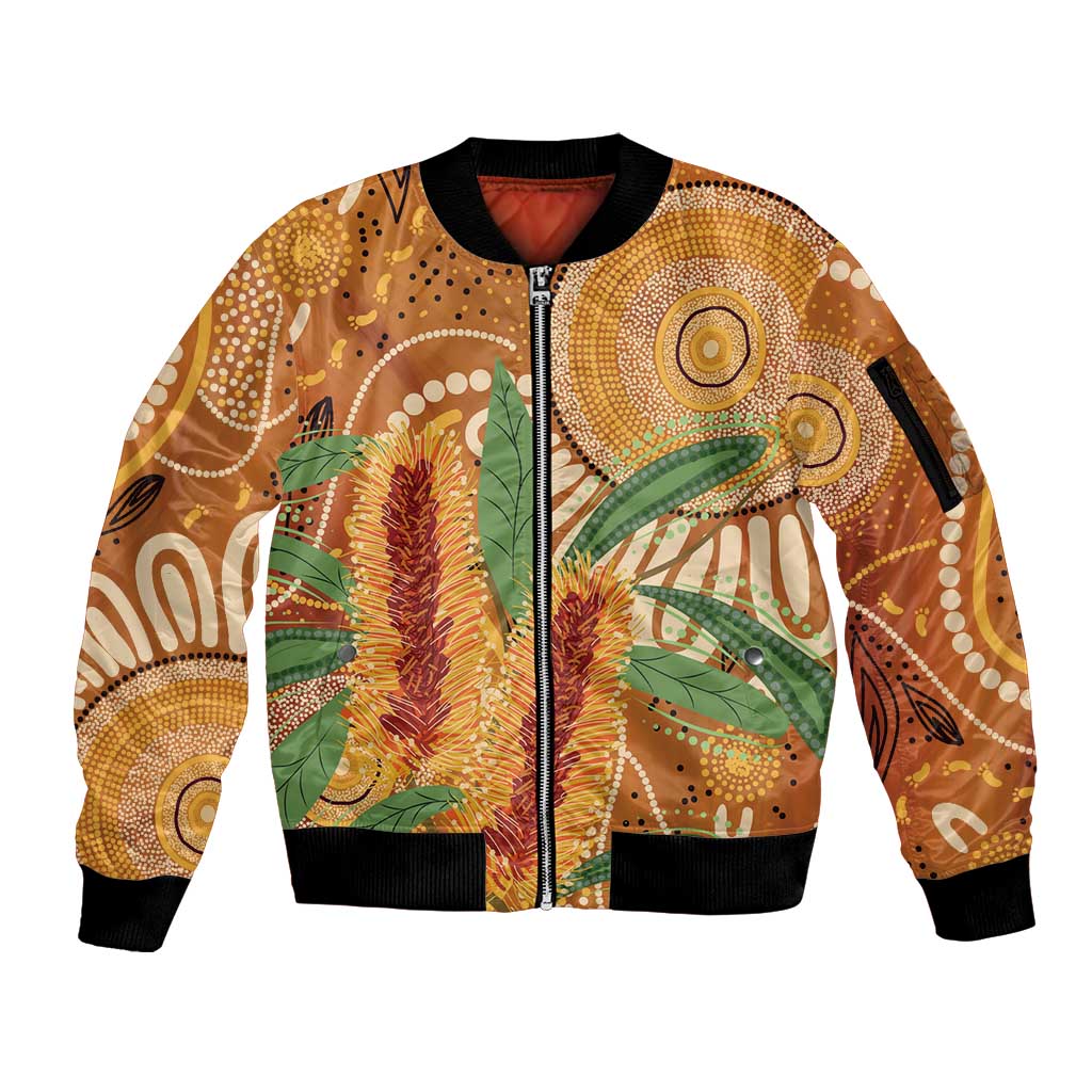 Australia Bottlebrush Sleeve Zip Bomber Jacket Callistemon Aussie Native Flowers Indigenous Art - Aussie Hoodie