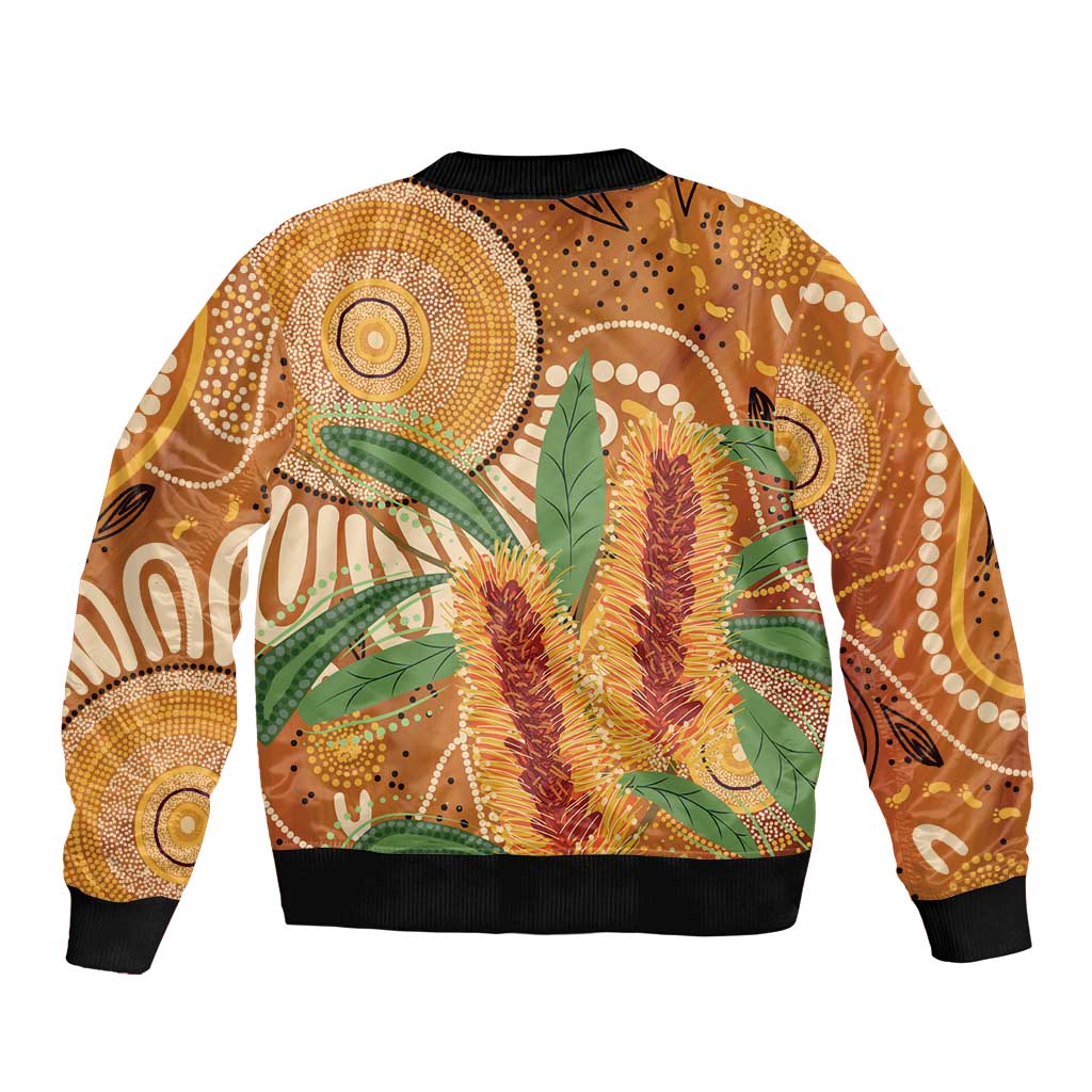 Australia Bottlebrush Sleeve Zip Bomber Jacket Callistemon Aussie Native Flowers Indigenous Art - Aussie Hoodie
