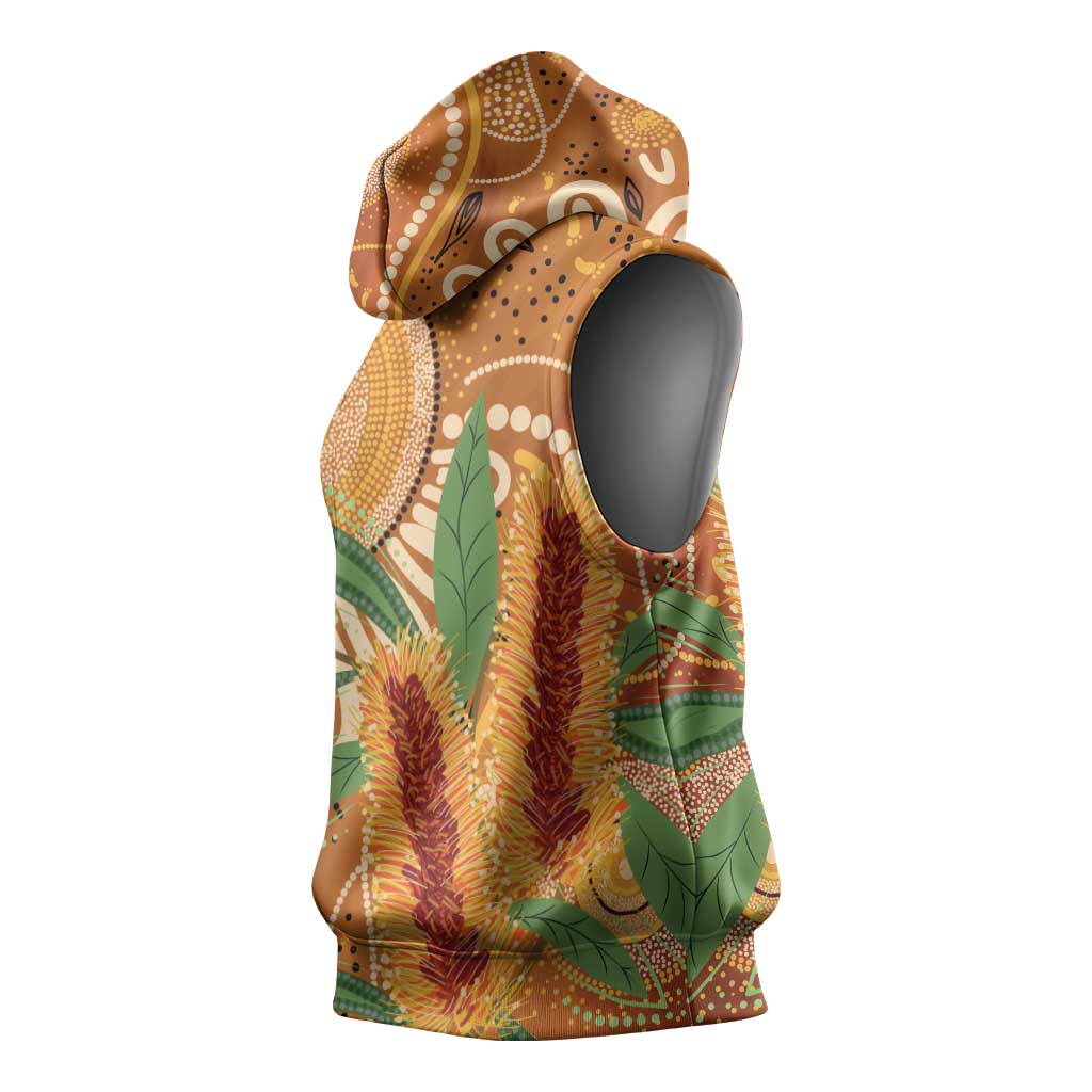Australia Bottlebrush Sleeveless Hoodie Callistemon Aussie Native Flowers Indigenous Art - Aussie Hoodie