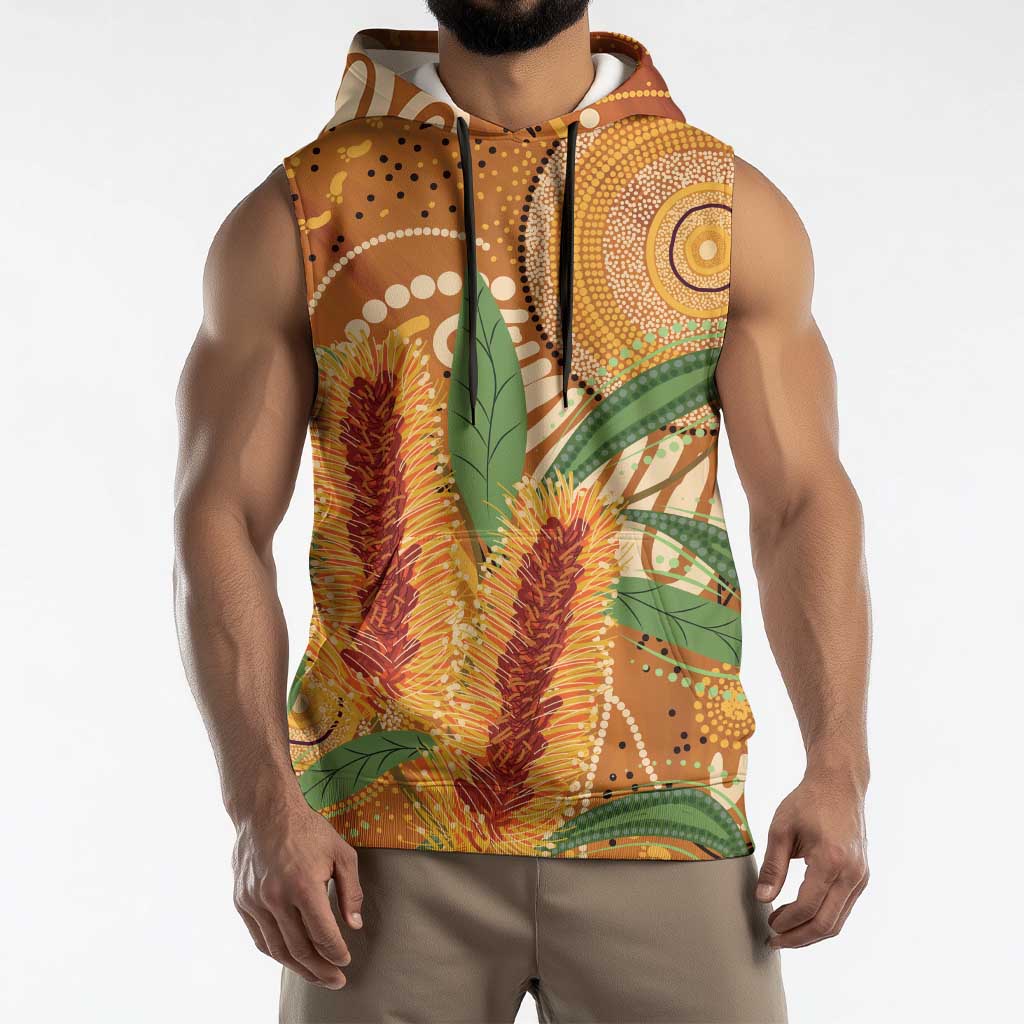 Australia Bottlebrush Sleeveless Hoodie Callistemon Aussie Native Flowers Indigenous Art - Aussie Hoodie