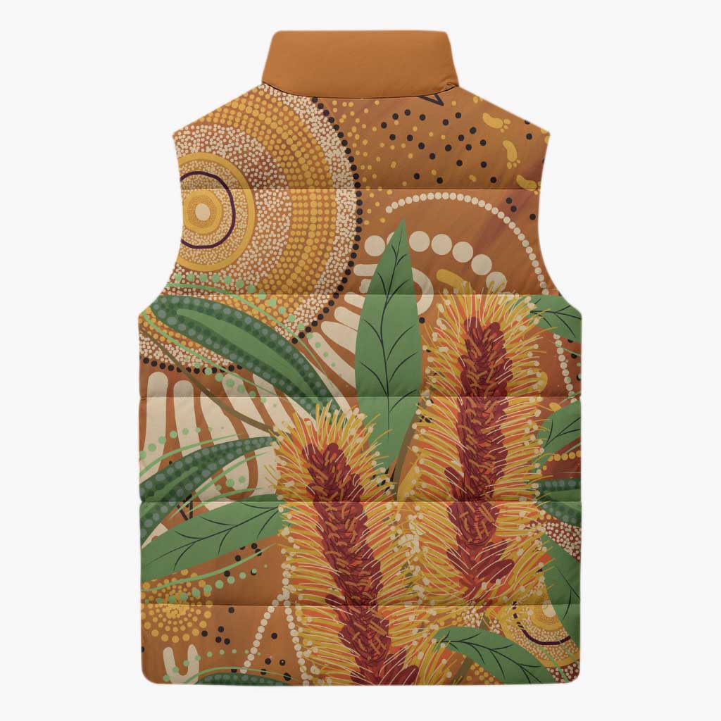 Australia Bottlebrush Sleeveless Puffer Jacket Callistemon Aussie Native Flowers Indigenous Art - Aussie Hoodie