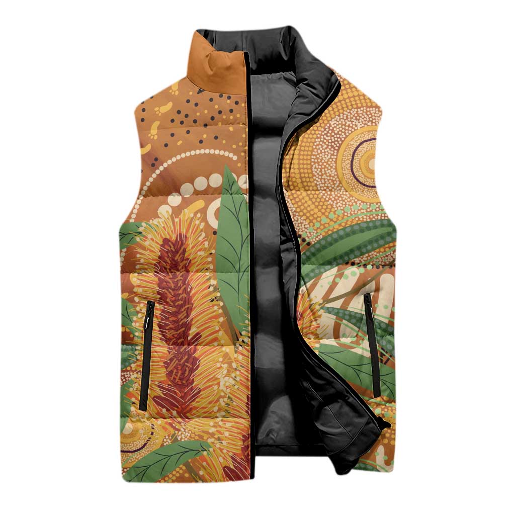 Australia Bottlebrush Sleeveless Puffer Jacket Callistemon Aussie Native Flowers Indigenous Art - Aussie Hoodie