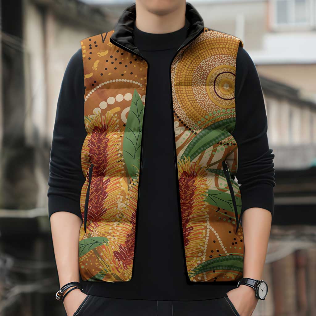 Australia Bottlebrush Sleeveless Puffer Jacket Callistemon Aussie Native Flowers Indigenous Art - Aussie Hoodie