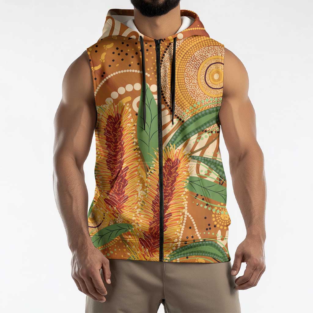 Australia Bottlebrush Sleeveless Zip Hoodie Callistemon Aussie Native Flowers Indigenous Art LT14
