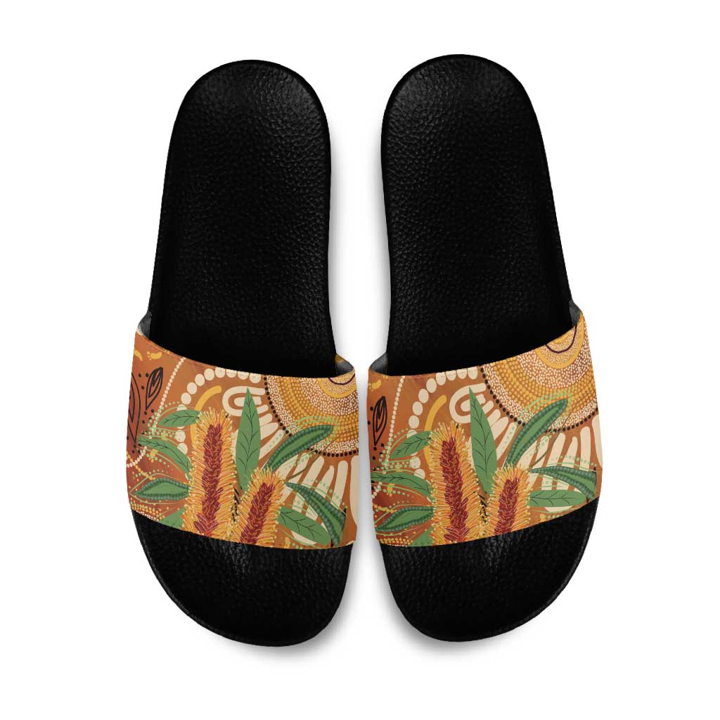 Australia Bottlebrush Slide Sandals Callistemon Aussie Native Flowers Indigenous Art - Aussie Hoodie