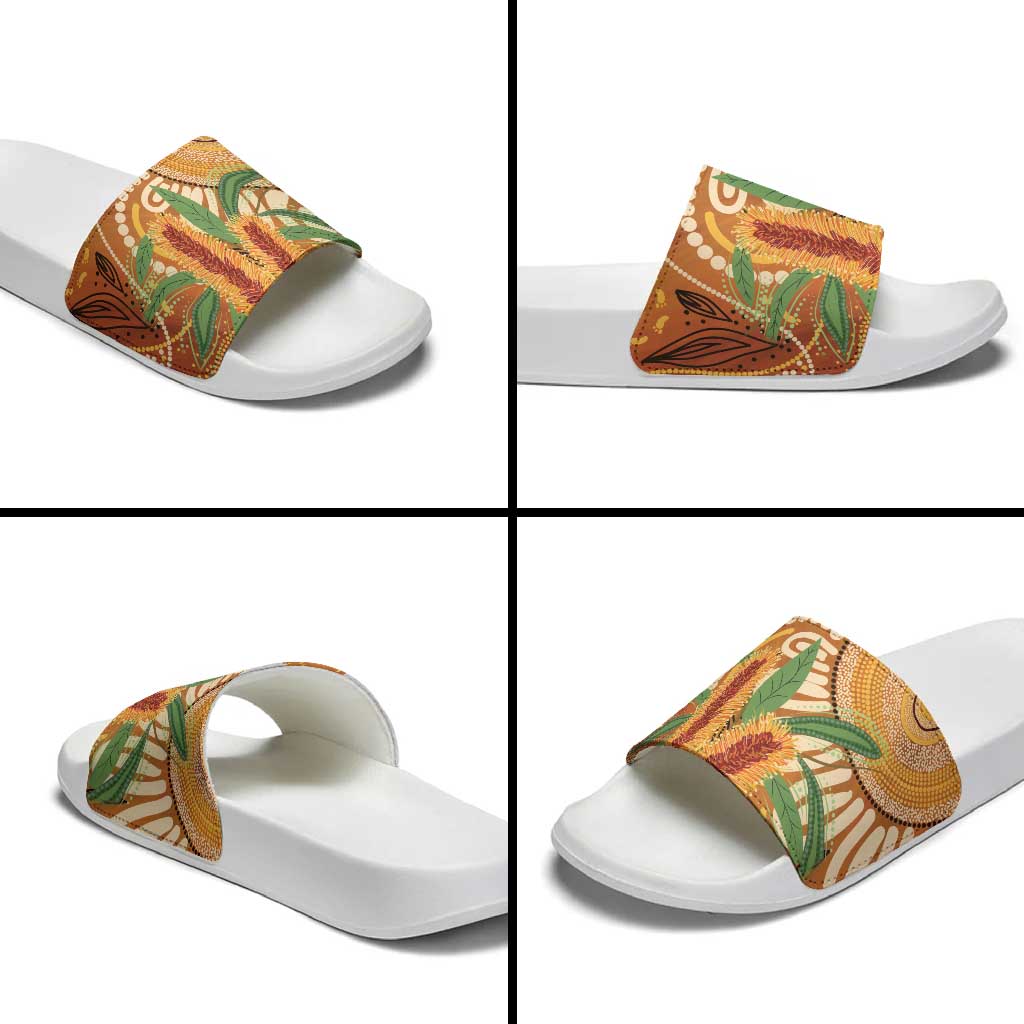 Australia Bottlebrush Slide Sandals Callistemon Aussie Native Flowers Indigenous Art - Aussie Hoodie