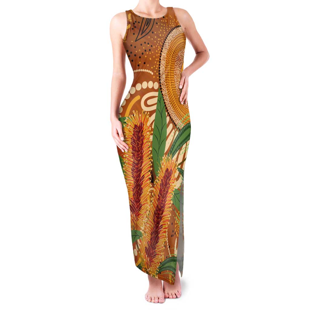 Australia Bottlebrush Tank Maxi Dress Callistemon Aussie Native Flowers Indigenous Art - Aussie Hoodie