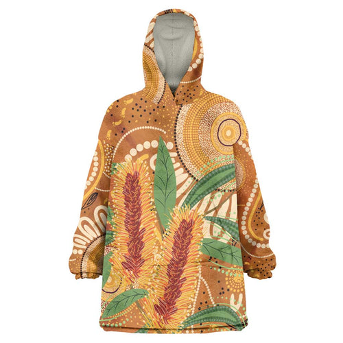 Australia Bottlebrush Wearable Blanket Hoodie Callistemon Aussie Native Flowers Indigenous Art - Aussie Hoodie