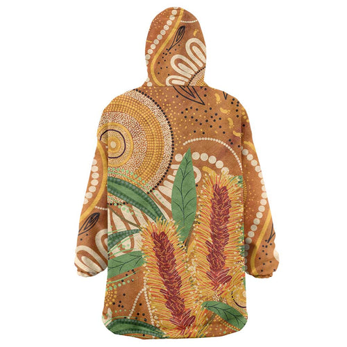 Australia Bottlebrush Wearable Blanket Hoodie Callistemon Aussie Native Flowers Indigenous Art - Aussie Hoodie