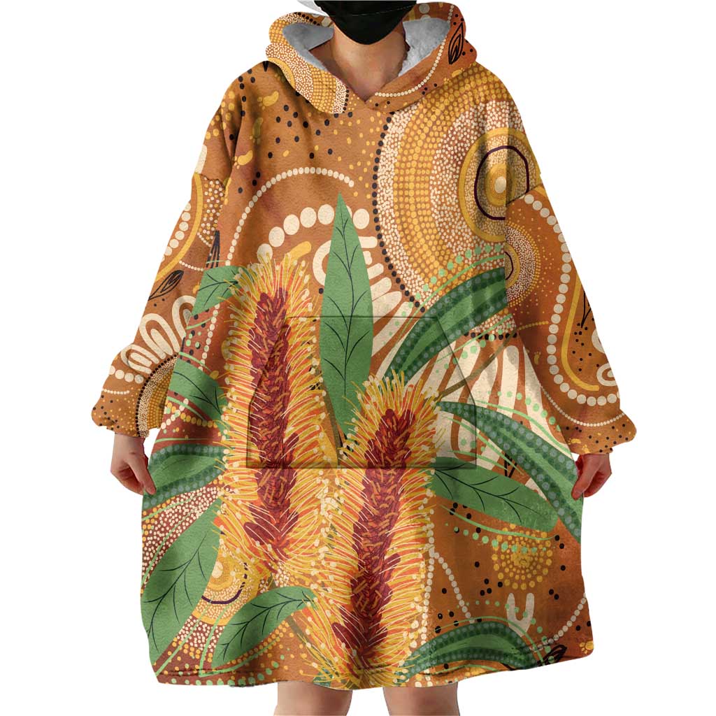Australia Bottlebrush Wearable Blanket Hoodie Callistemon Aussie Native Flowers Indigenous Art - Aussie Hoodie