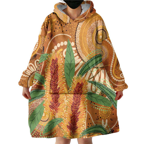 Australia Bottlebrush Wearable Blanket Hoodie Callistemon Aussie Native Flowers Indigenous Art - Aussie Hoodie