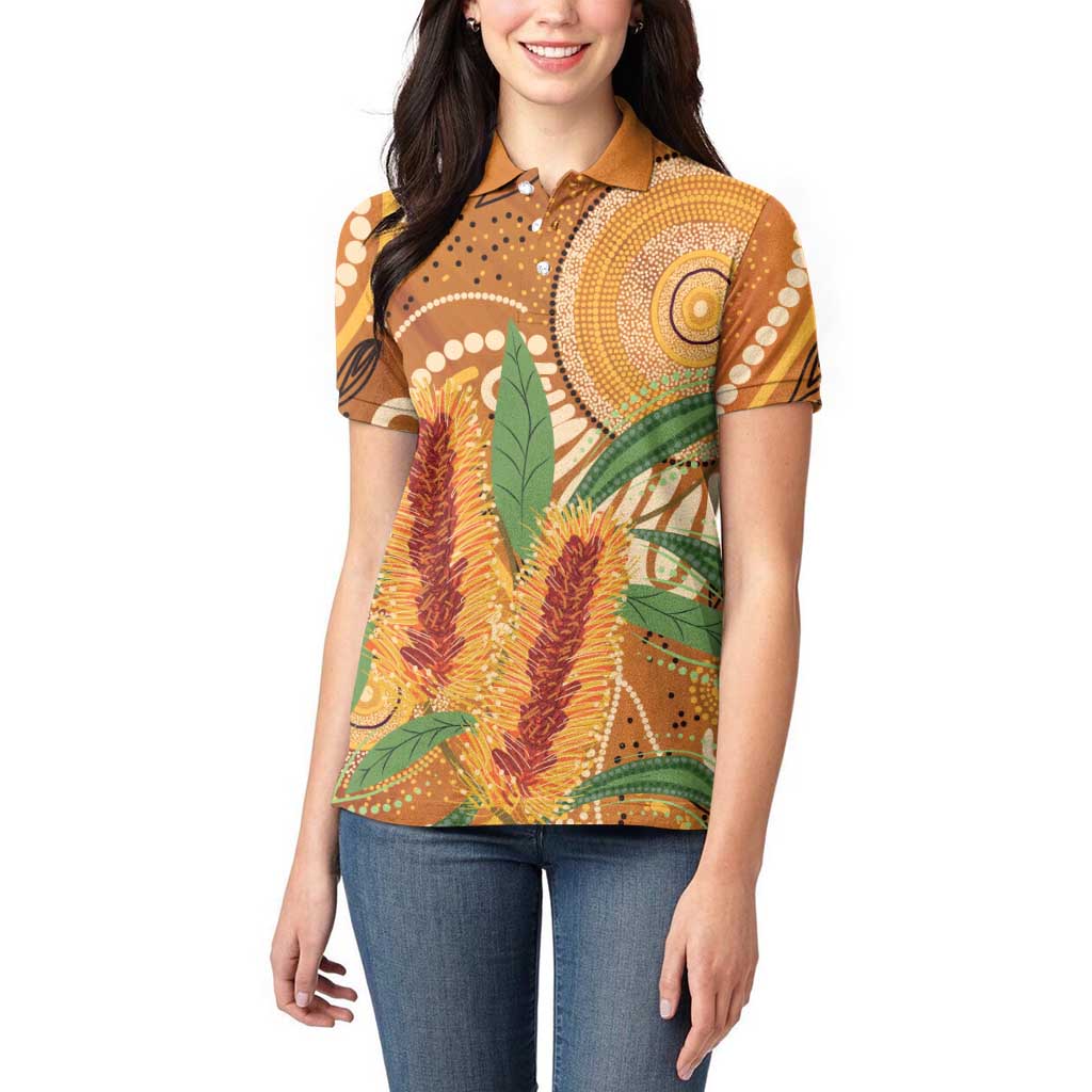 Australia Bottlebrush Women Polo Shirt Callistemon Aussie Native Flowers Indigenous Art - Aussie Hoodie