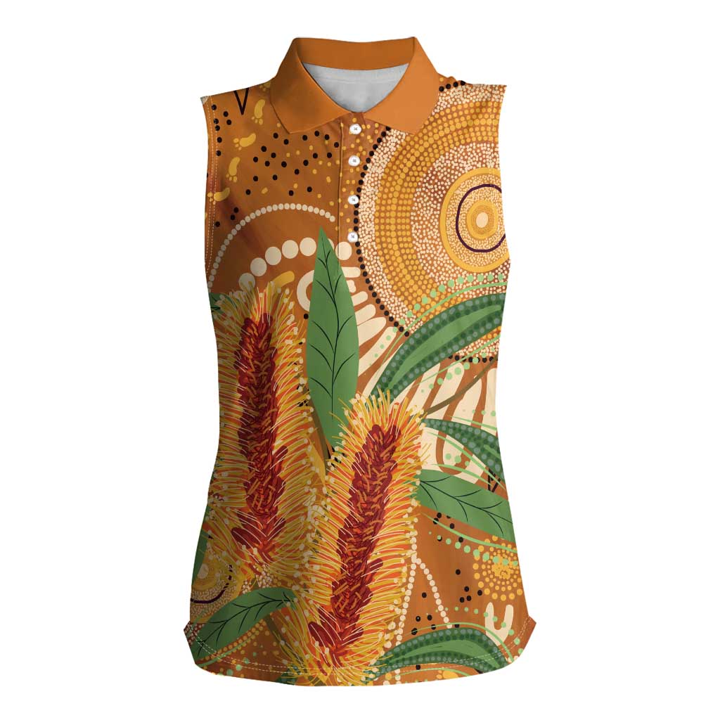 Australia Bottlebrush Women Sleeveless Polo Shirt Callistemon Aussie Native Flowers Indigenous Art - Aussie Hoodie