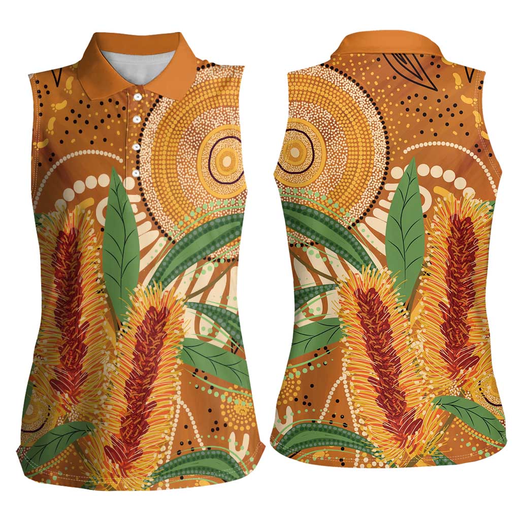 Australia Bottlebrush Women Sleeveless Polo Shirt Callistemon Aussie Native Flowers Indigenous Art - Aussie Hoodie